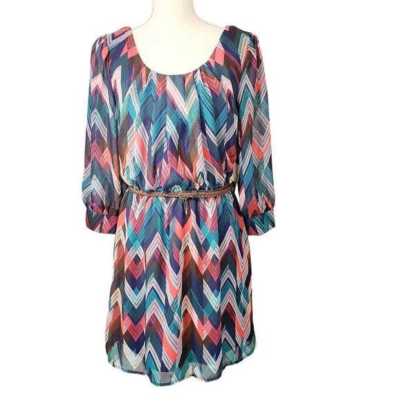 As U Wish Chevron Print Peek-a-boo Back A-Line Slip Lined Dress – Size Medium - Picture 1 of 16